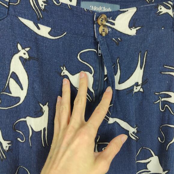 Modcloth Cat Print Trouser Pants Womens 18 Navy Blue Pleated Lightweight Retro - Picture 3 of 10